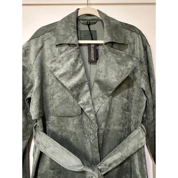 Blank NYC Free People Vegan Suede Trench Coat Size Medium NWT Olive Branch - Picture 5 of 14